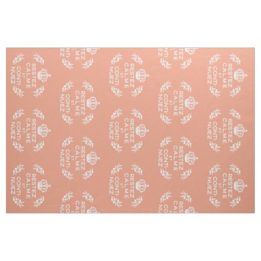 salmon white French Script Keep Calm and Carry On Fabric