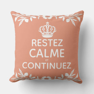 salmon white olive leaf French Keep Calm Carry On Throw Pillow