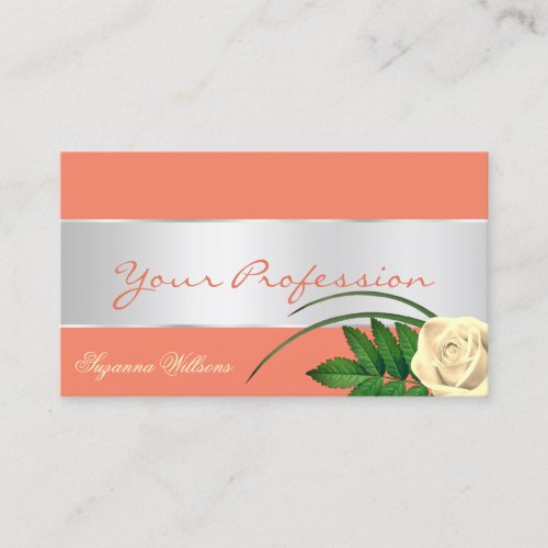 Salmon with Silver Decor and Gorgeous Rose Flower Business Card