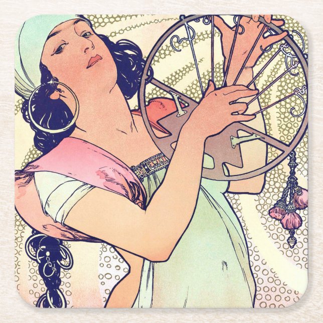Salome, Alphonse Mucha Square Paper Coaster (Front)