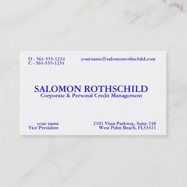 SALOMON ROTHSCHILD BUSINESS CARD (Front)