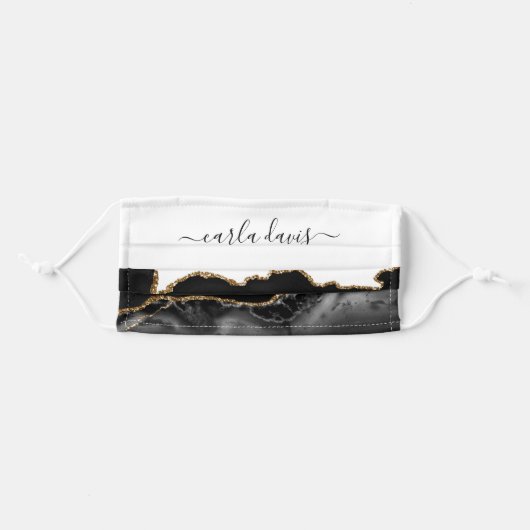 Salon Agate Black And Gold Marble Adult Cloth Face Mask (Front, Folded)