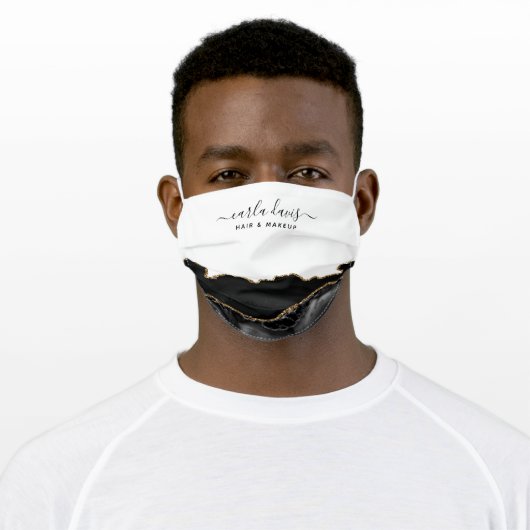 Salon Agate Black And Gold Marble Adult Cloth Face Mask (Worn)