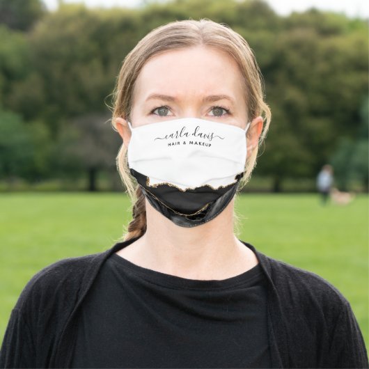 Salon Agate Black And Gold Marble Adult Cloth Face Mask (Outside)