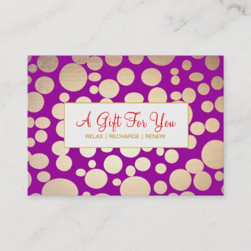 Salon and Spa Faux Gold Purple Gift Certificate Business Card