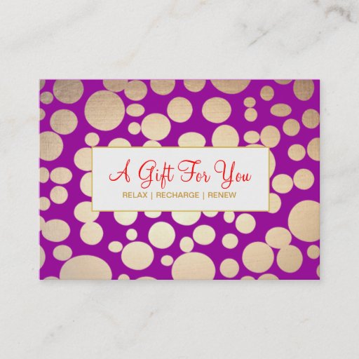 Customizable Salon and Spa Faux Gold Purple Gift Certificate Business Card