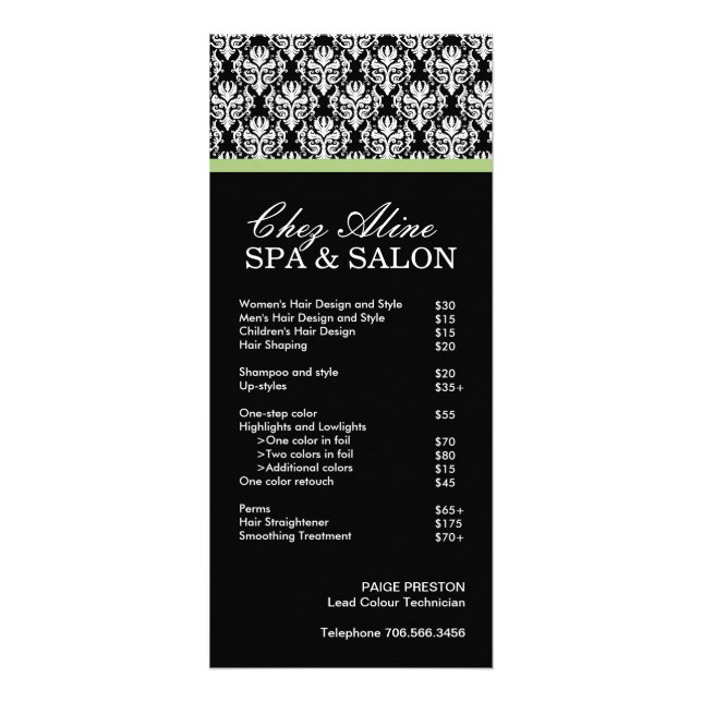 Salon and Spa Price List & Rack Card (Front)
