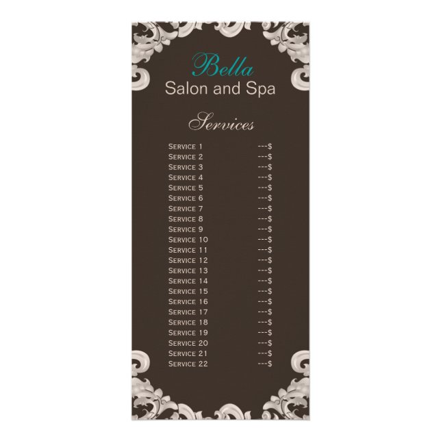 salon and spa Service Brochure Rack card (Front)