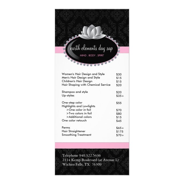 Salon and Spa Service Menu (Front)
