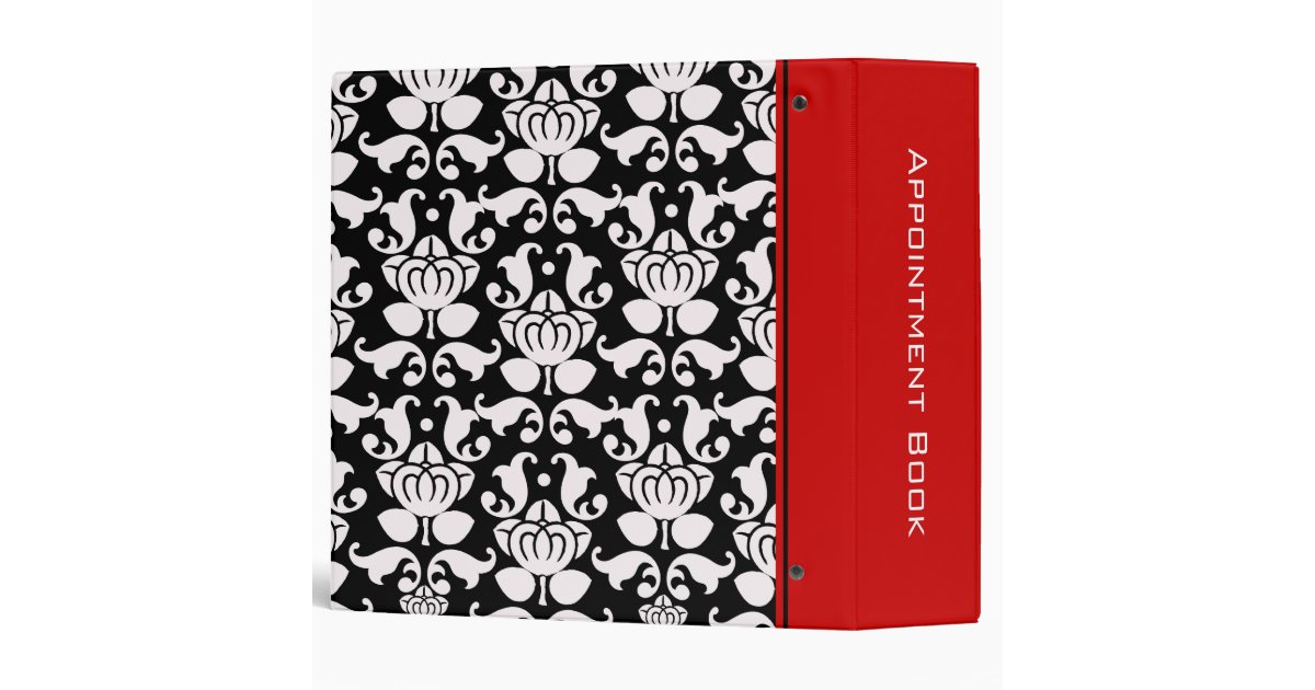 Salon appointment book red black damask binder | Zazzle