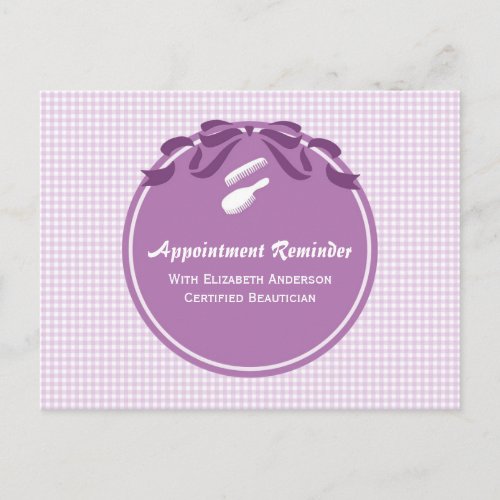 Salon Appointment Reminder Cute Country Purple Bow Postcard