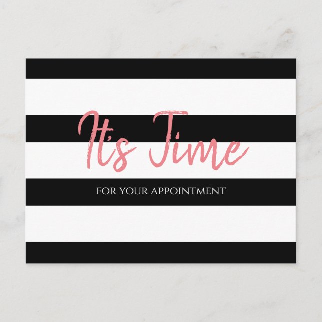 Salon Appointment Reminder Trendy Black Stripes Postcard (Front)