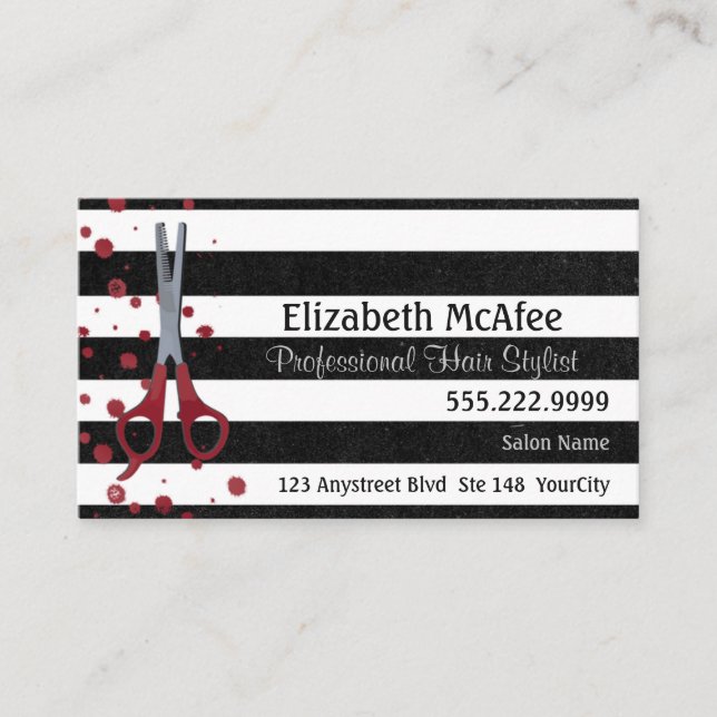 Salon B&W Stripes, Red Dots Appointment Card (Front)
