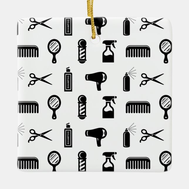 Salon & Barber Hairdresser Pattern CUSTOM COLOR Ceramic Ornament (Front)