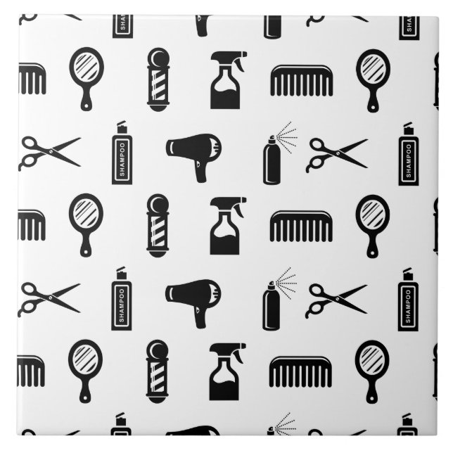 Salon & Barber Hairdresser Pattern CUSTOM COLOR Ceramic Tile (Front)