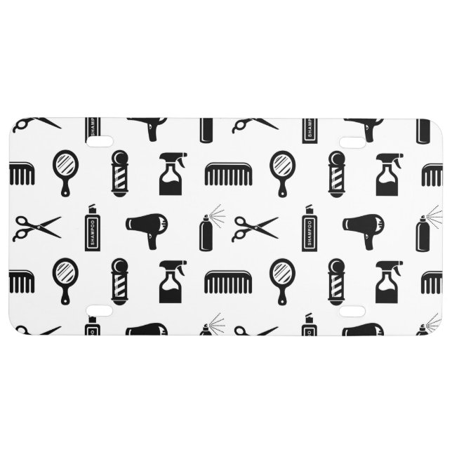 Salon & Barber Hairdresser Pattern CUSTOM COLOR License Plate (Front)