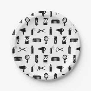 Salon & Barber Hairdresser Pattern CUSTOM COLOR Paper Plates