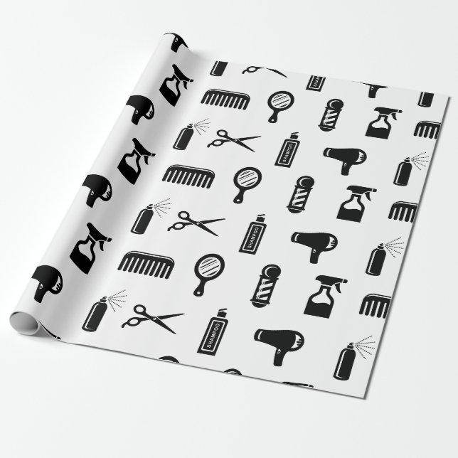 Salon & Barber Hairdresser Pattern CUSTOM COLOR Wrapping Paper (Unrolled)