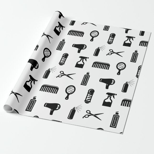 Salon & Barber Hairdresser Pattern CUSTOM COLOR Wrapping Paper (Unrolled)