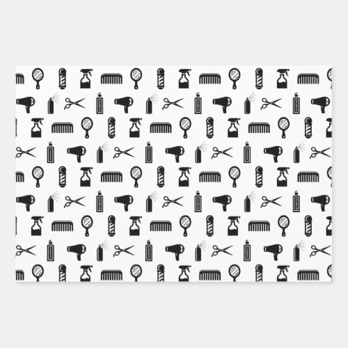 Salon  Barber Hairdresser Pattern CUSTOM COLOR Wrapping Paper Sheets