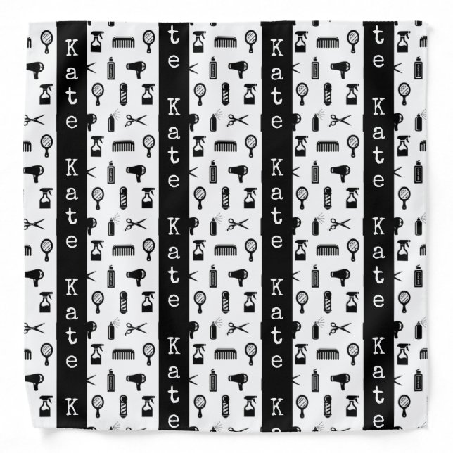Salon & Barber Hairdresser Pattern CUSTOM NAME Bandana (Front)