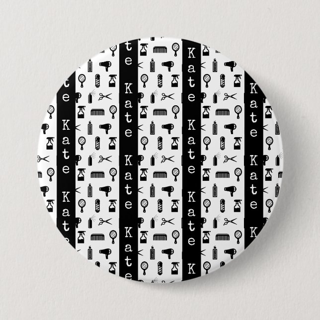 Salon & Barber Hairdresser Pattern CUSTOM NAME Button (Front)