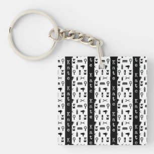 Salon & Barber Hairdresser Pattern CUSTOM NAME Keychain