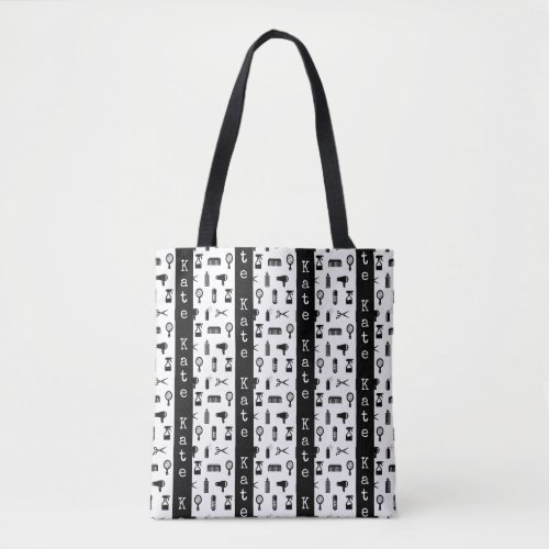 Salon  Barber Hairdresser Pattern CUSTOM NAME Tote Bag