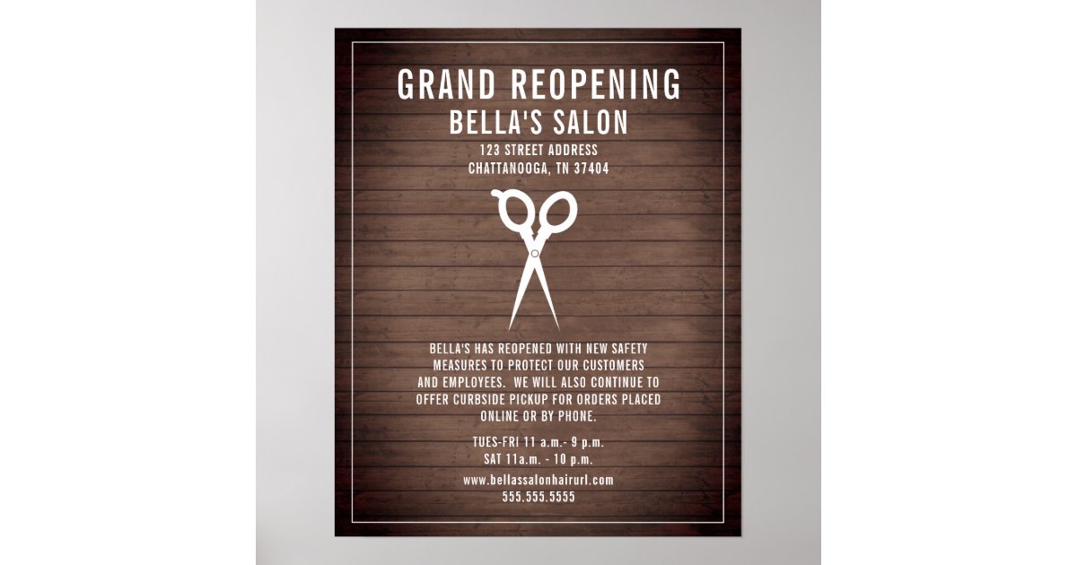 Salon Barber Reopening Covid Safety Rustic Poster Zazzle