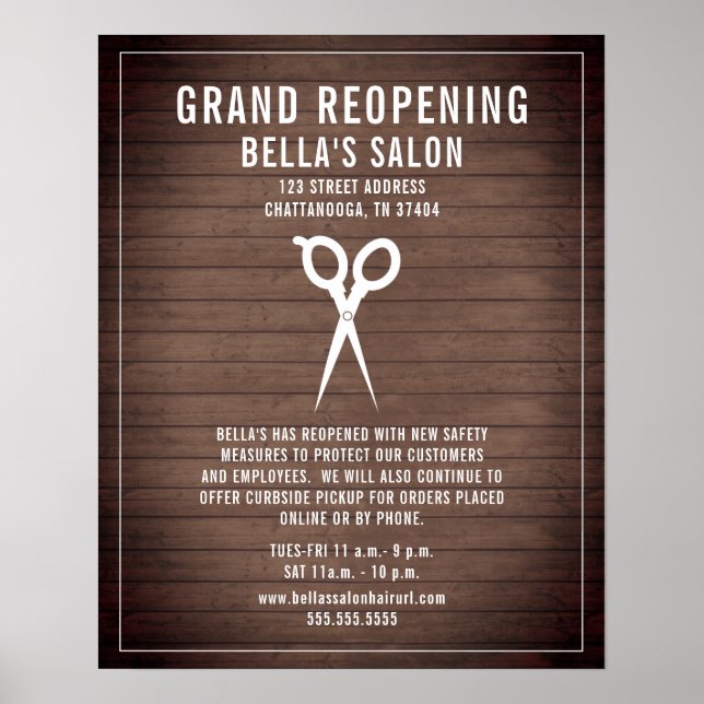Salon Barber Reopening Covid Safety Rustic Poster (Front)