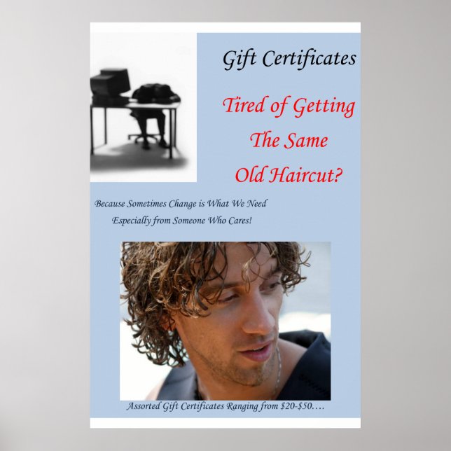 Salon Barbershop Posters Haircut Gift Certificates (Front)