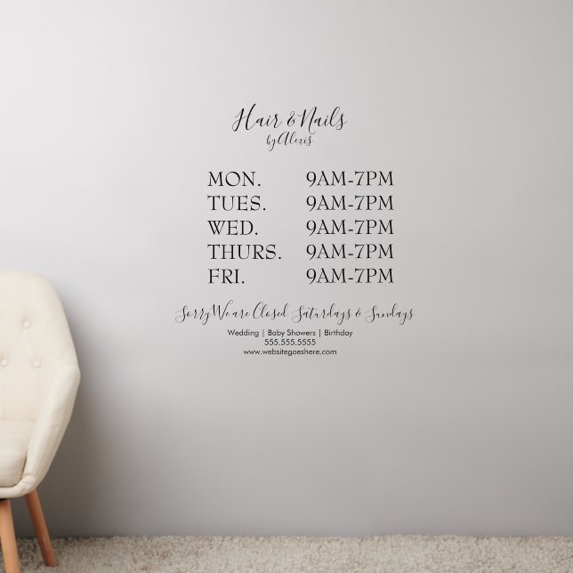 Salon Beauty Business Office Hours  Wall Decal (Living Room 2)