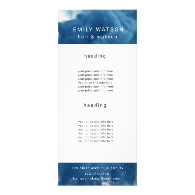 salon blue smoke effect price list rack card (Front)