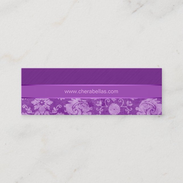 Salon Bookmark Spa damask floral flower purple Mini Business Card (Front)