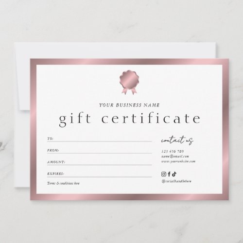 Salon Bronze Rose Gold Effect Gift Certificate