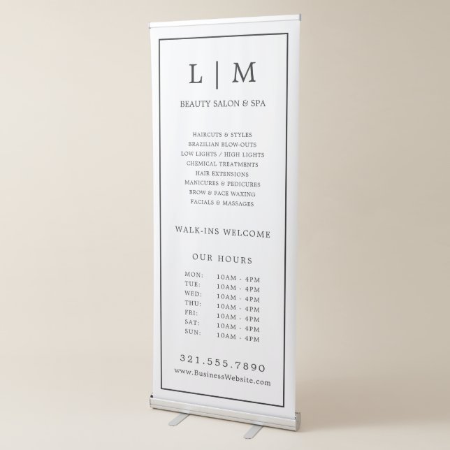 Salon Business Black and White Monogram Logo Retractable Banner (3/4)