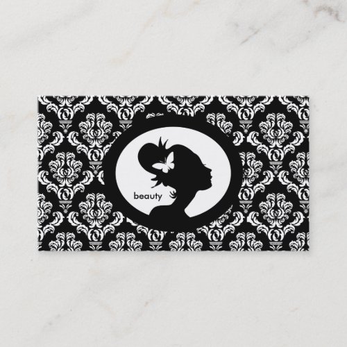 Salon Business Card Butterfly Woman Silhouette BW