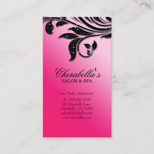 Salon Business Card Elegant Black Pink Sparkle