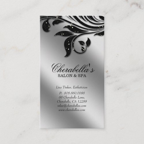 Salon Business Card Elegant Black Silver Sparkle