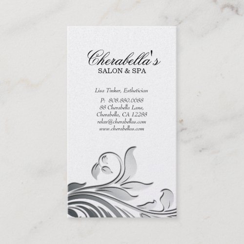 Salon Business Card Elegant Floral Silver