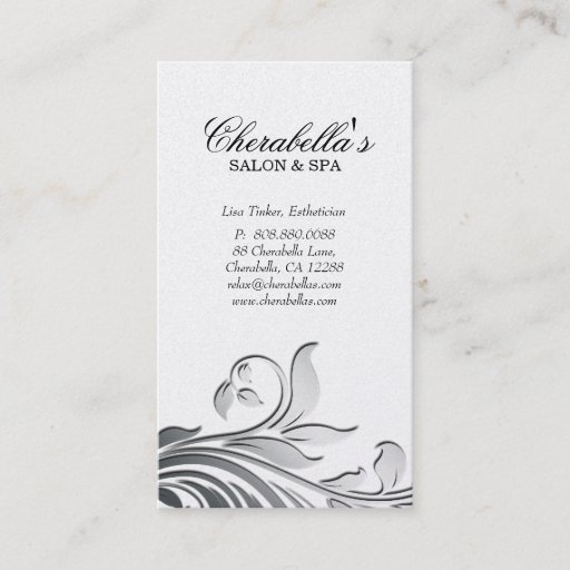 Customizable Salon Business Card Elegant Floral Silver