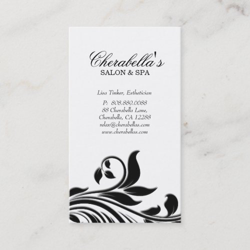 Salon Business Card Elegant Floral White Black