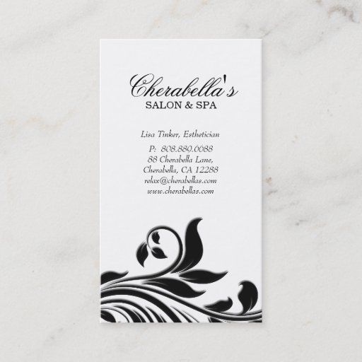 Customizable Salon Business Card Elegant Floral White Black