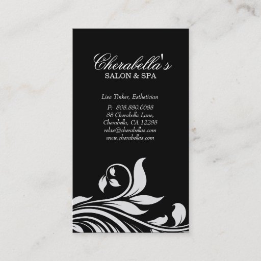 Customizable Salon Business Card Elegant Floral White Black