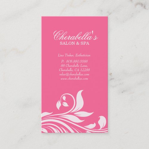 Salon Business Card Elegant Floral White Pink