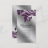 Salon Business Card Elegant Purple Silver Sparkle (Front/Back)