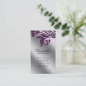 Salon Business Card Elegant Purple Silver Sparkle (Standing Front)