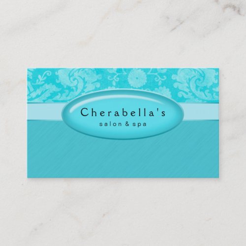 Salon Business Card Spa Blue Damask Oval