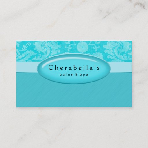 Customizable Salon Business Card Spa Blue Damask Oval