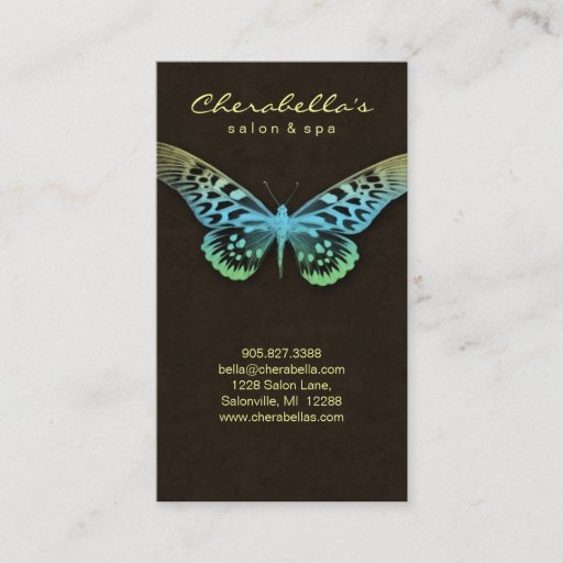 Customizable Salon Business Card Spa Butterfly Blue Yellow brwn